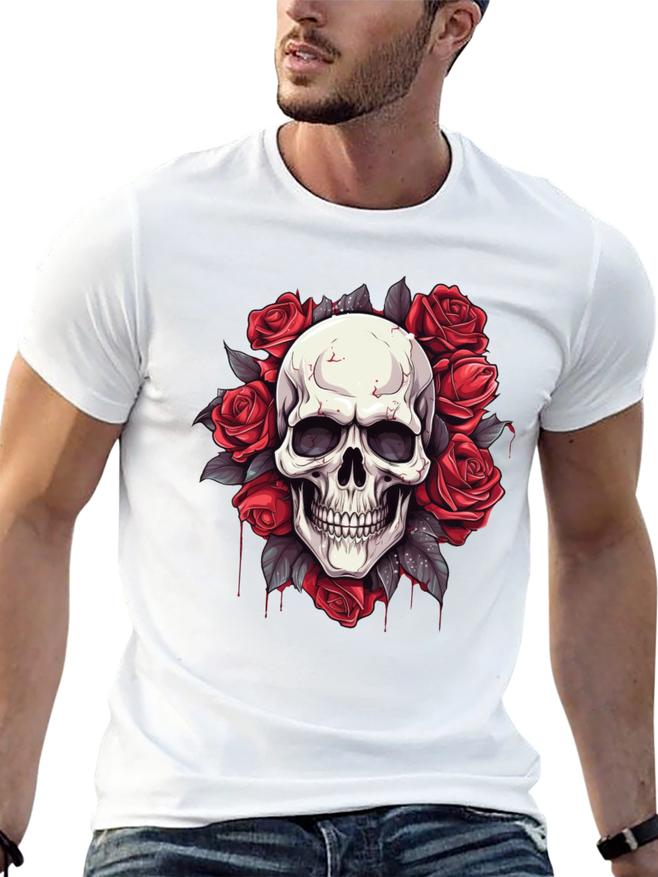 Skull & Roses Graphic Tee - Mens Black T-Shirt