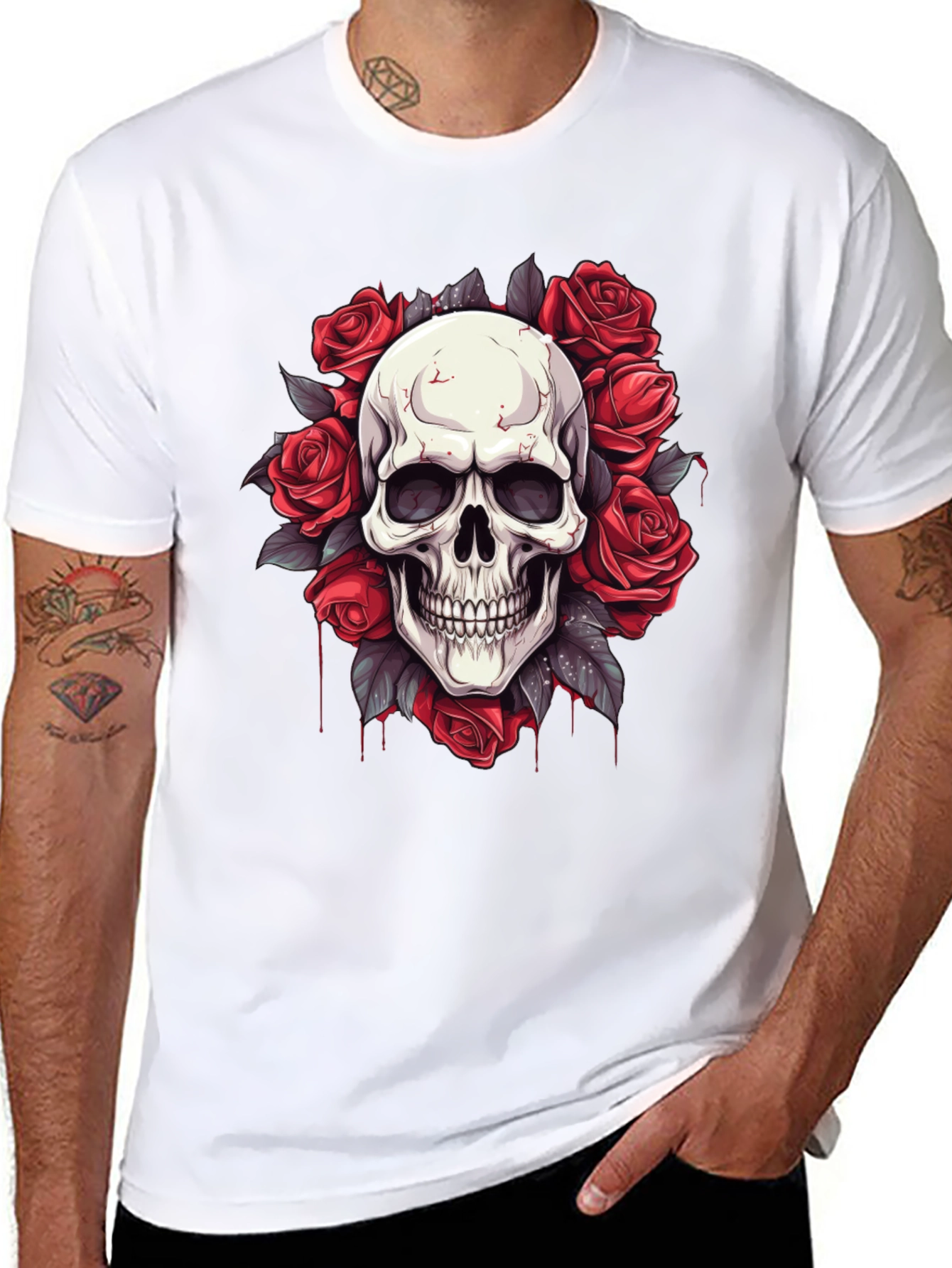 Skull & Roses Graphic Tee - Mens Black T-Shirt