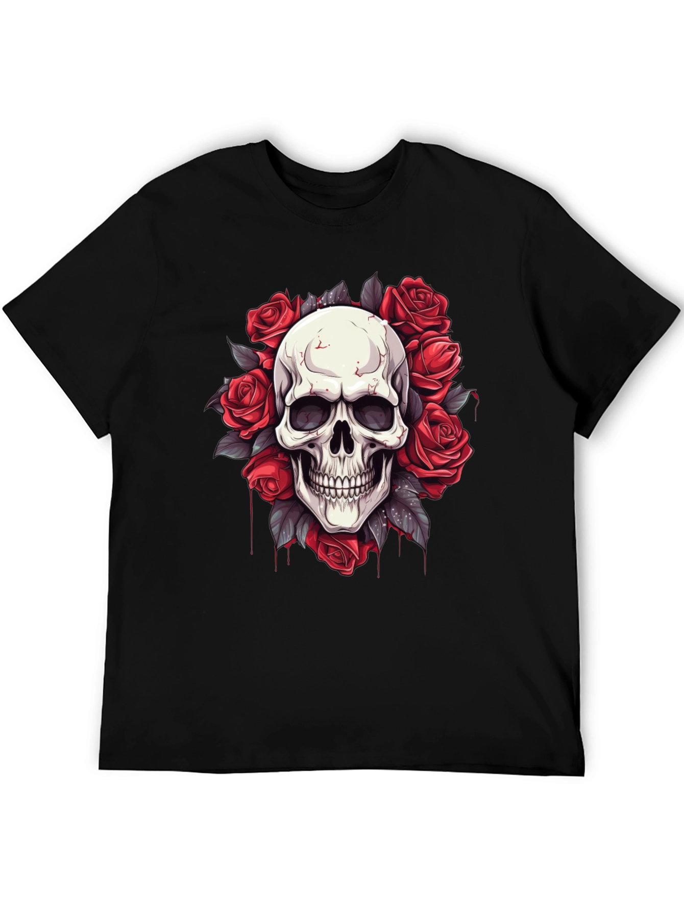 Skull & Roses Graphic Tee - Mens Black T-Shirt
