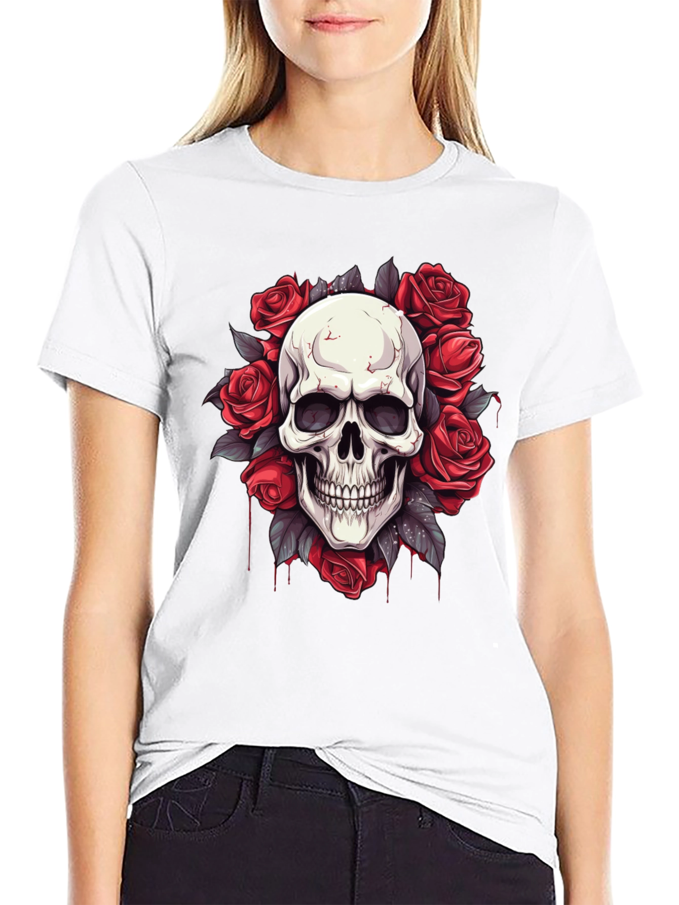 Skull & Roses Graphic Tee - Mens Black T-Shirt