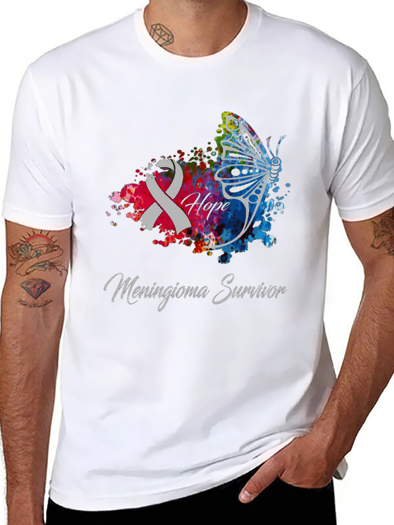 Meningioma Survivor Ribbon Butterfly T-Shirt