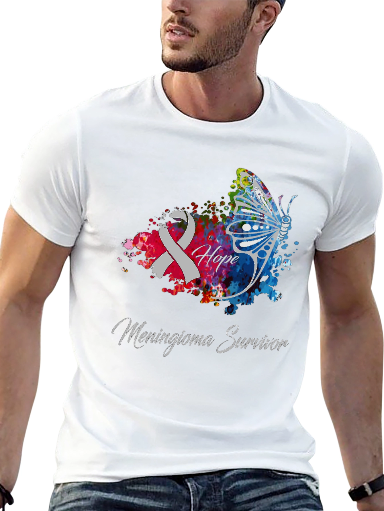 Meningioma Survivor Ribbon Butterfly T-Shirt
