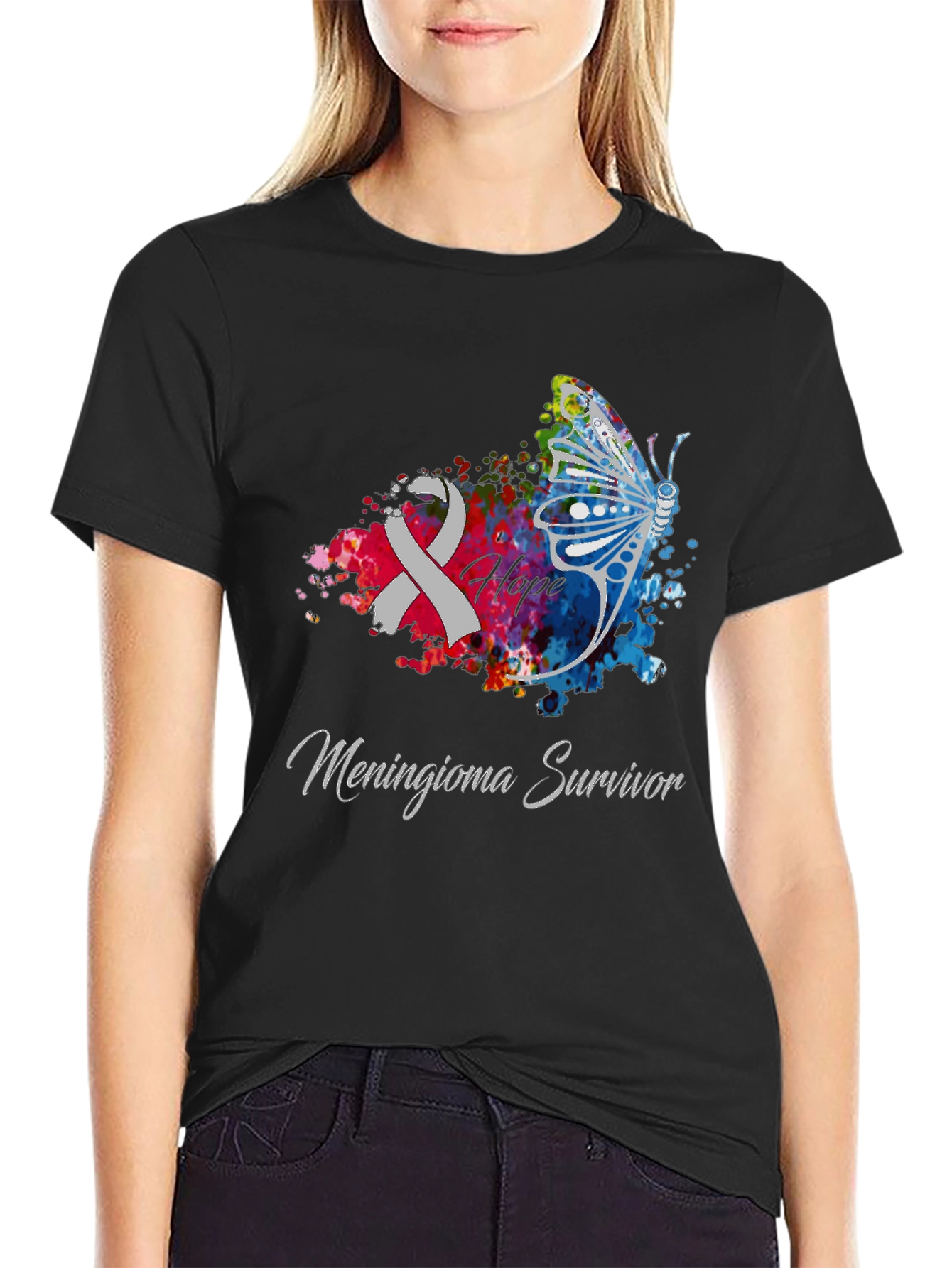 Meningioma Survivor Ribbon Butterfly T-Shirt