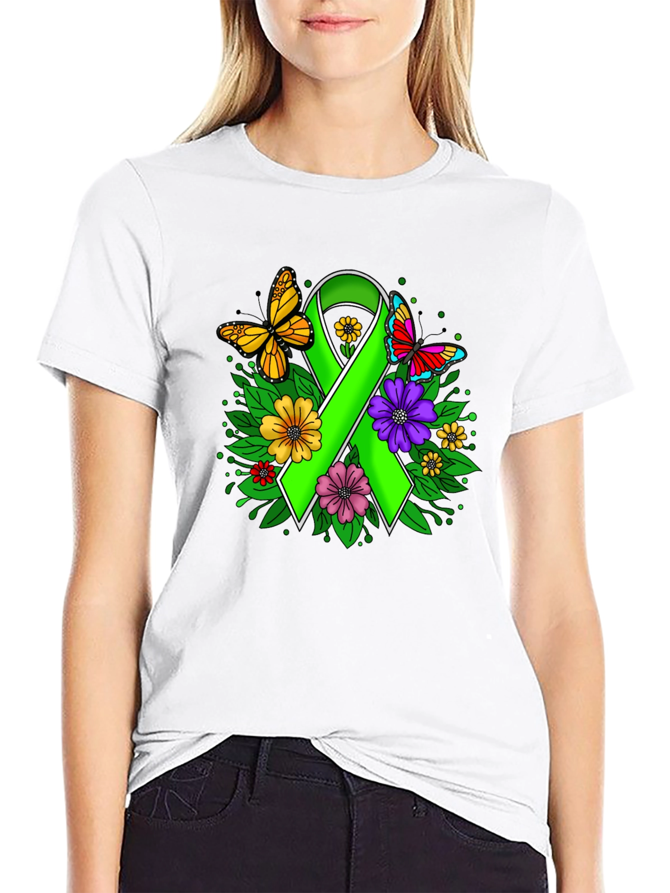 Green Ribbon Butterfly Graphic Tee