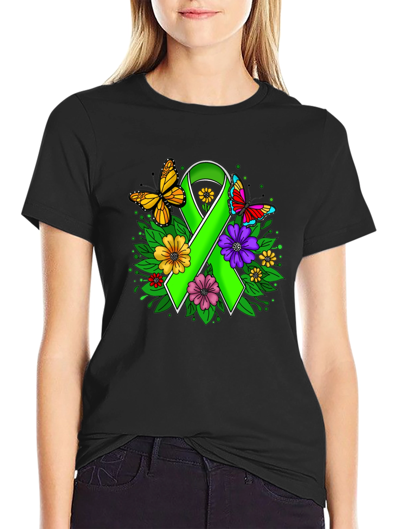 Green Ribbon Butterfly Graphic Tee