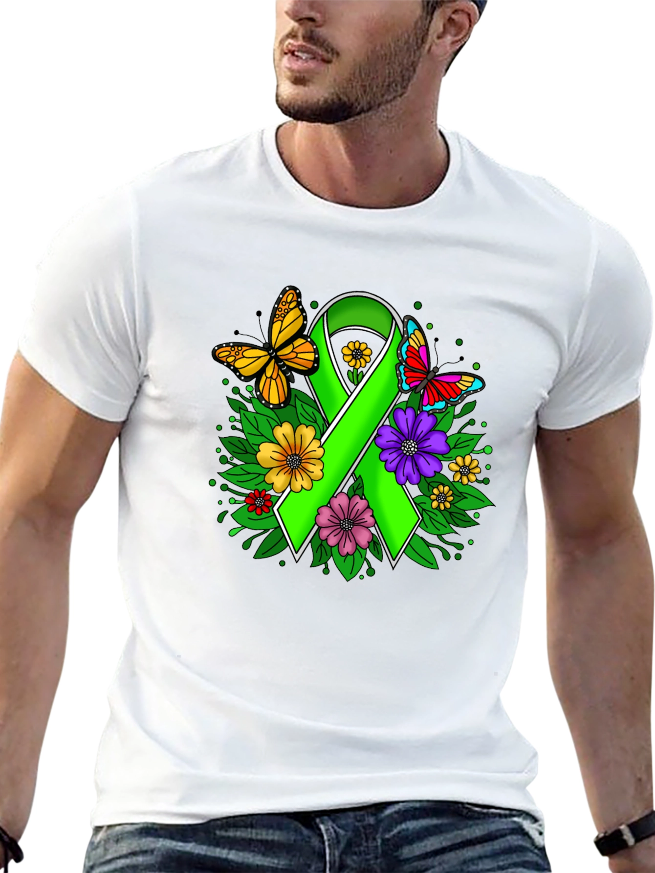 Green Ribbon Butterfly Graphic Tee