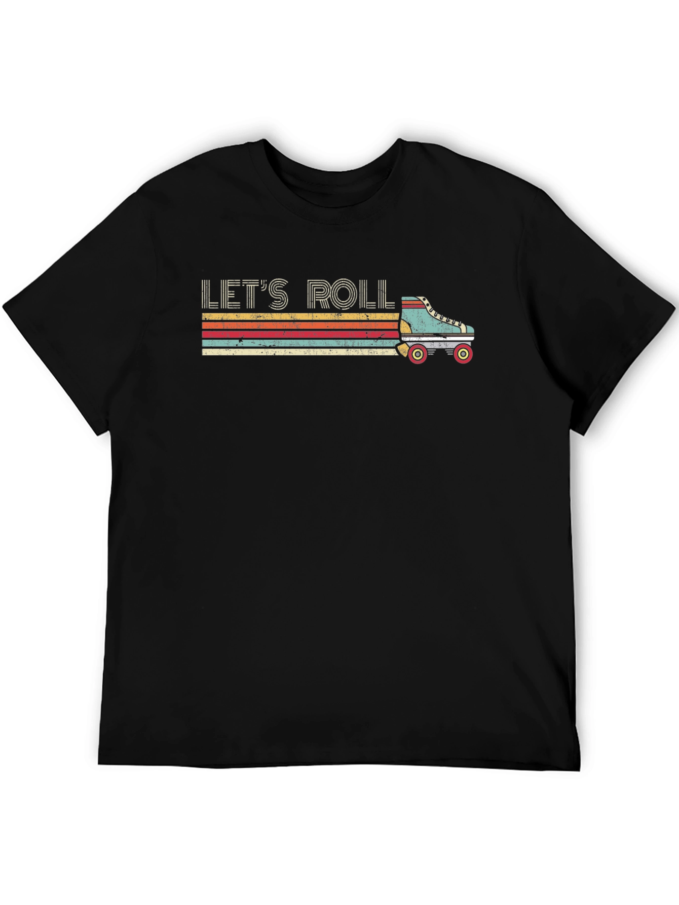 Lets Roll Retro Roller Skate Black T-Shirt
