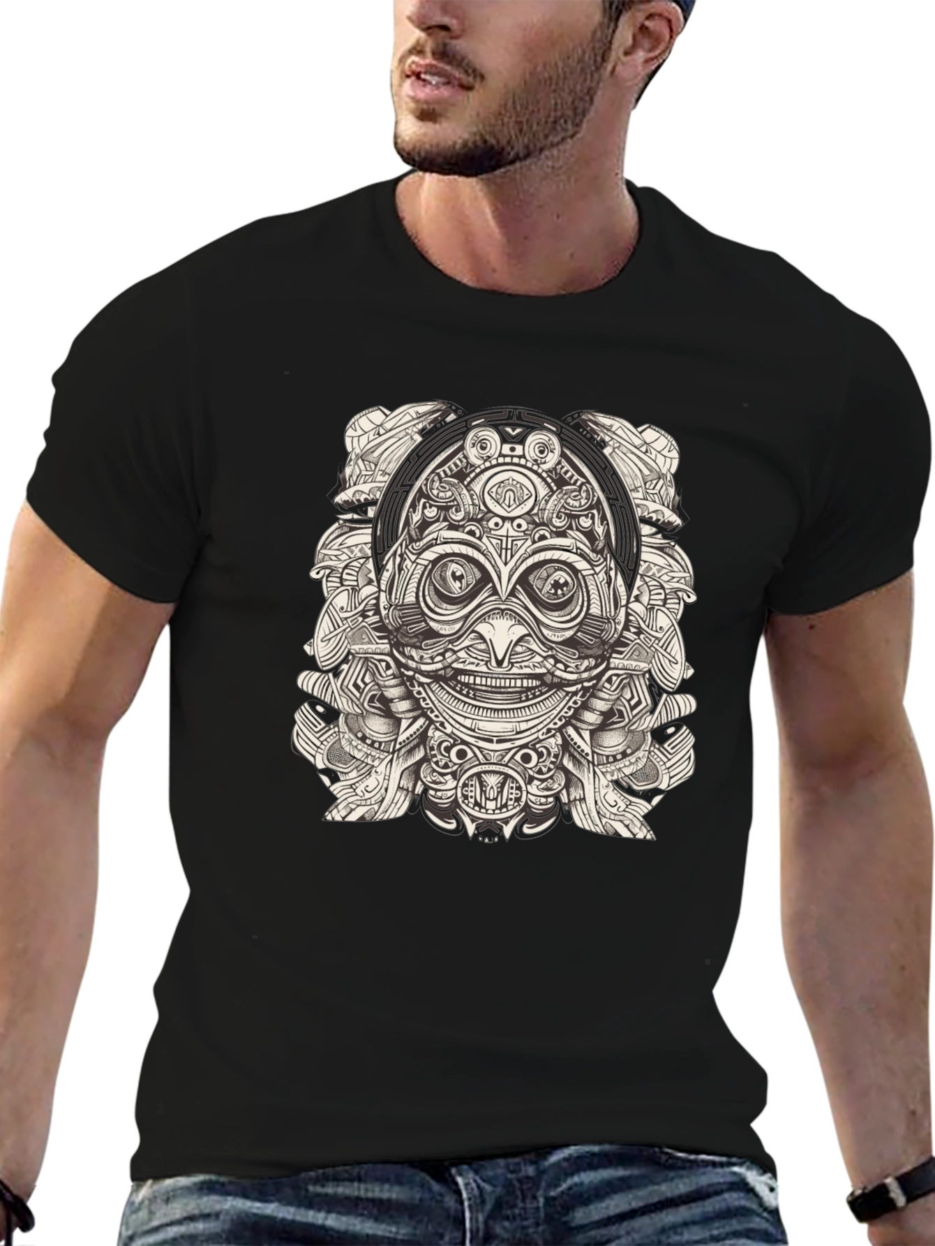 Tribal Mask Graphic T-Shirt - Unique Design