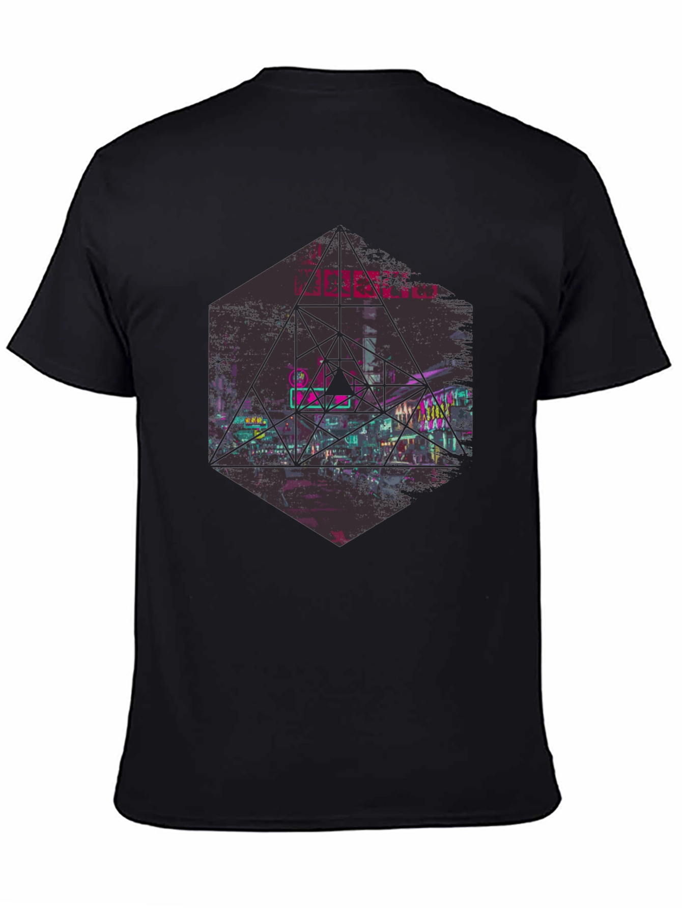 Geometric Cityscape Graphic Tee - Black