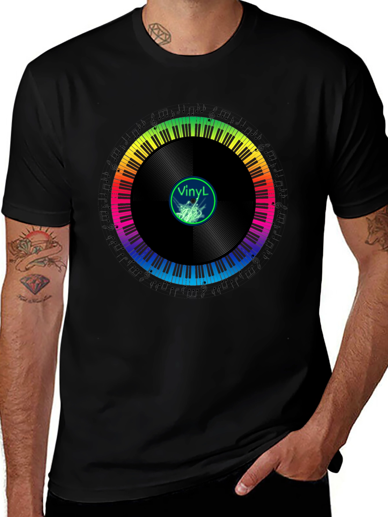 Rainbow Piano Vinyl Record T-Shirt