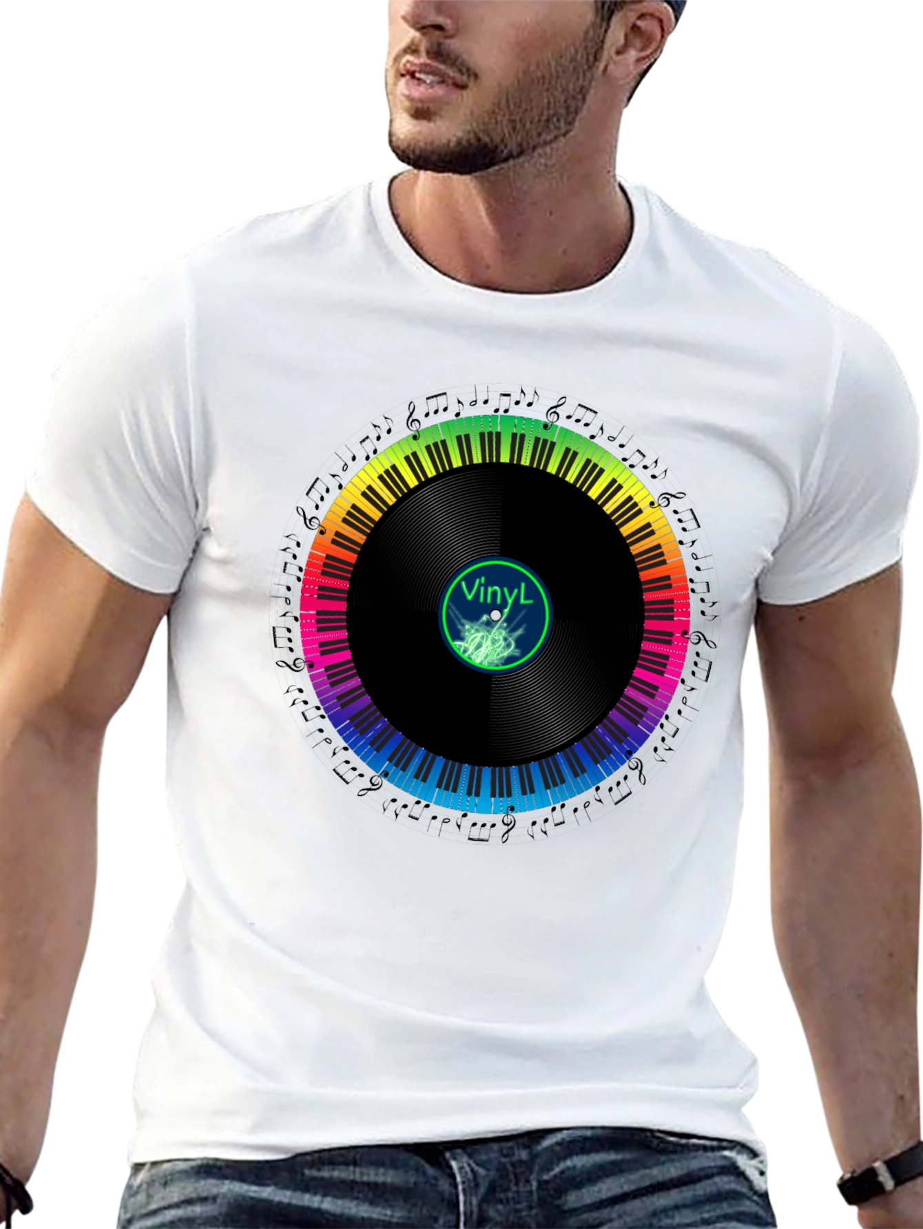 Rainbow Piano Vinyl Record T-Shirt