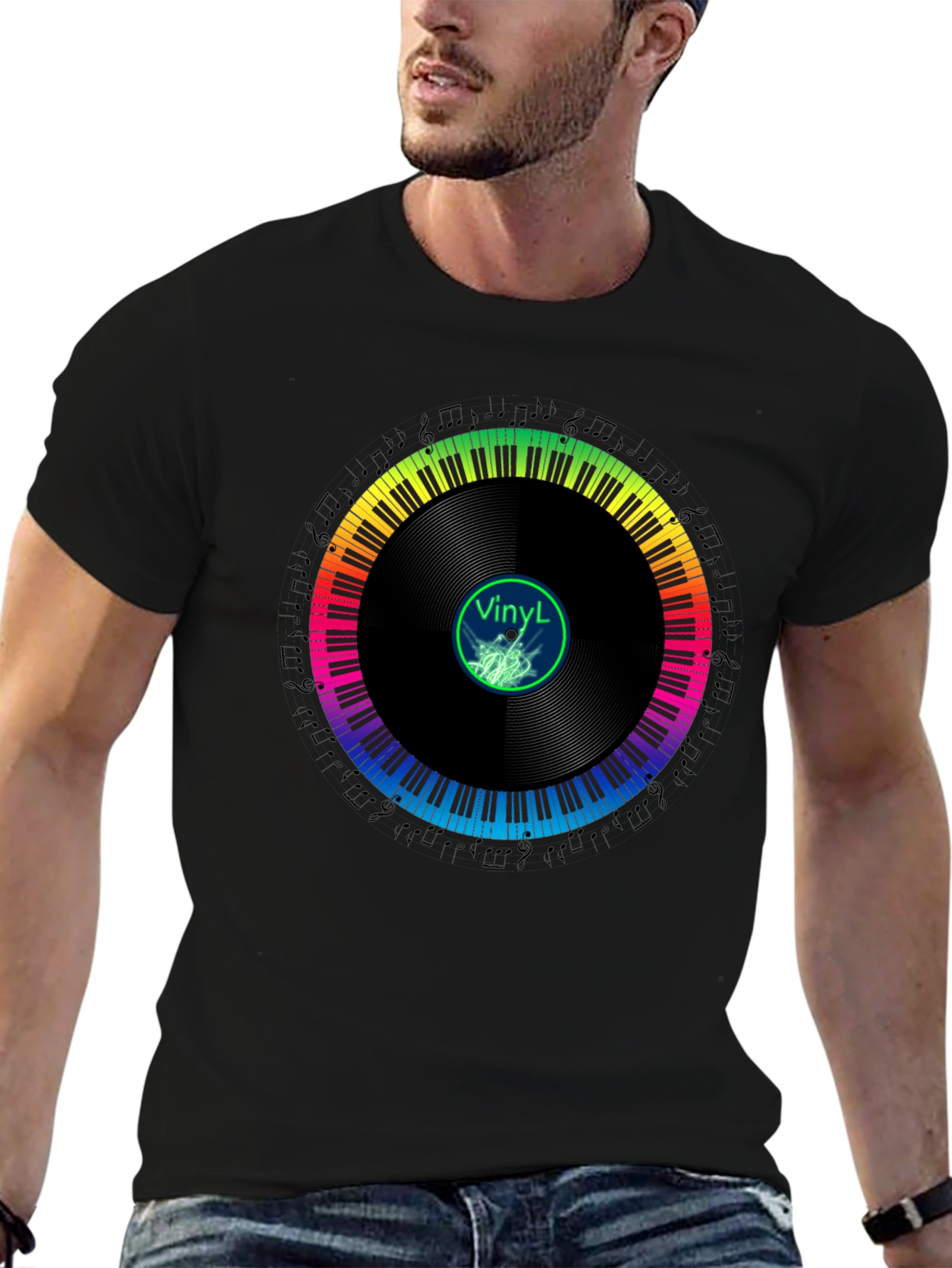 Rainbow Piano Vinyl Record T-Shirt