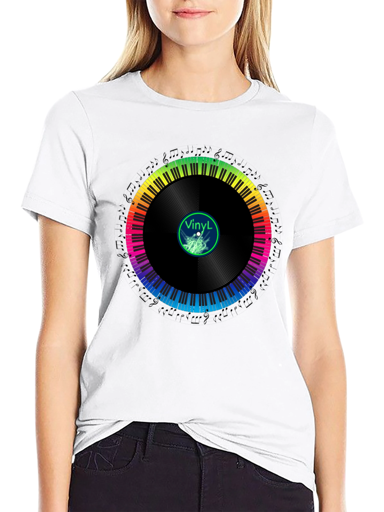 Rainbow Piano Vinyl Record T-Shirt
