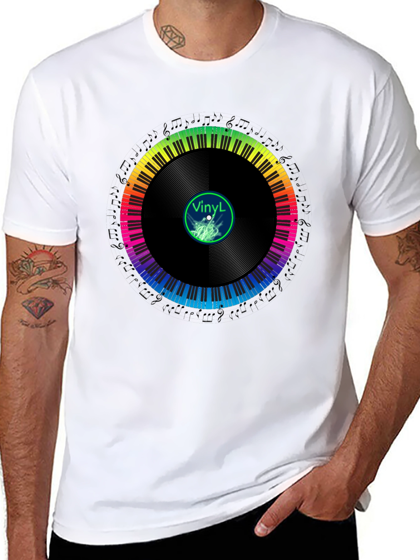 Rainbow Piano Vinyl Record T-Shirt