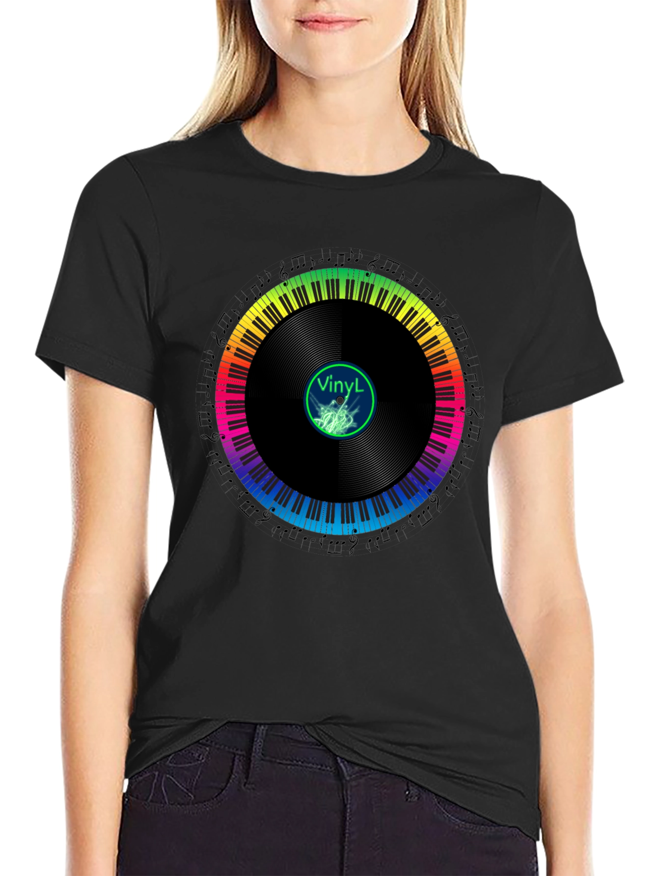 Rainbow Piano Vinyl Record T-Shirt