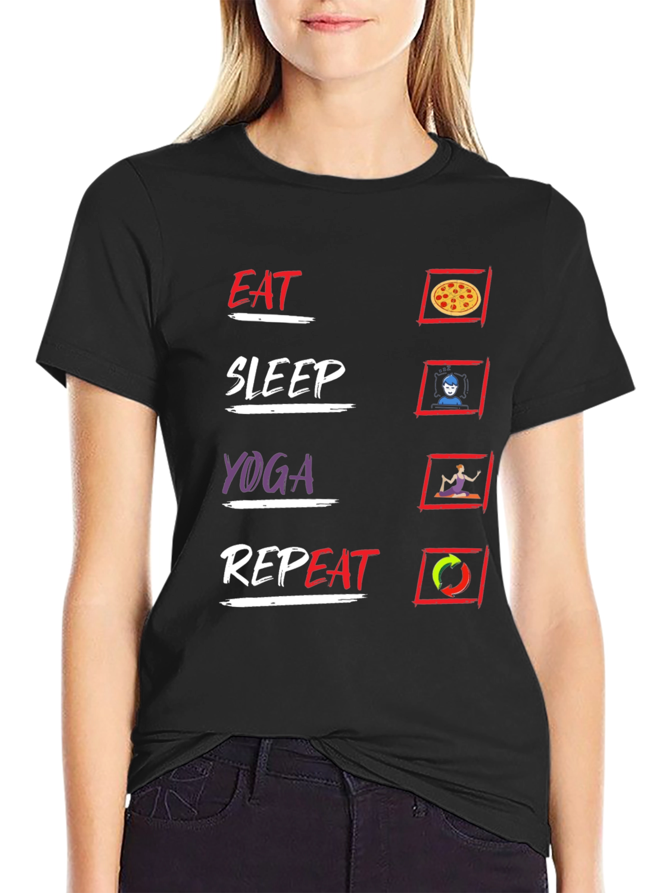 Eat Sleep Yoga Repeat Black T-Shirt