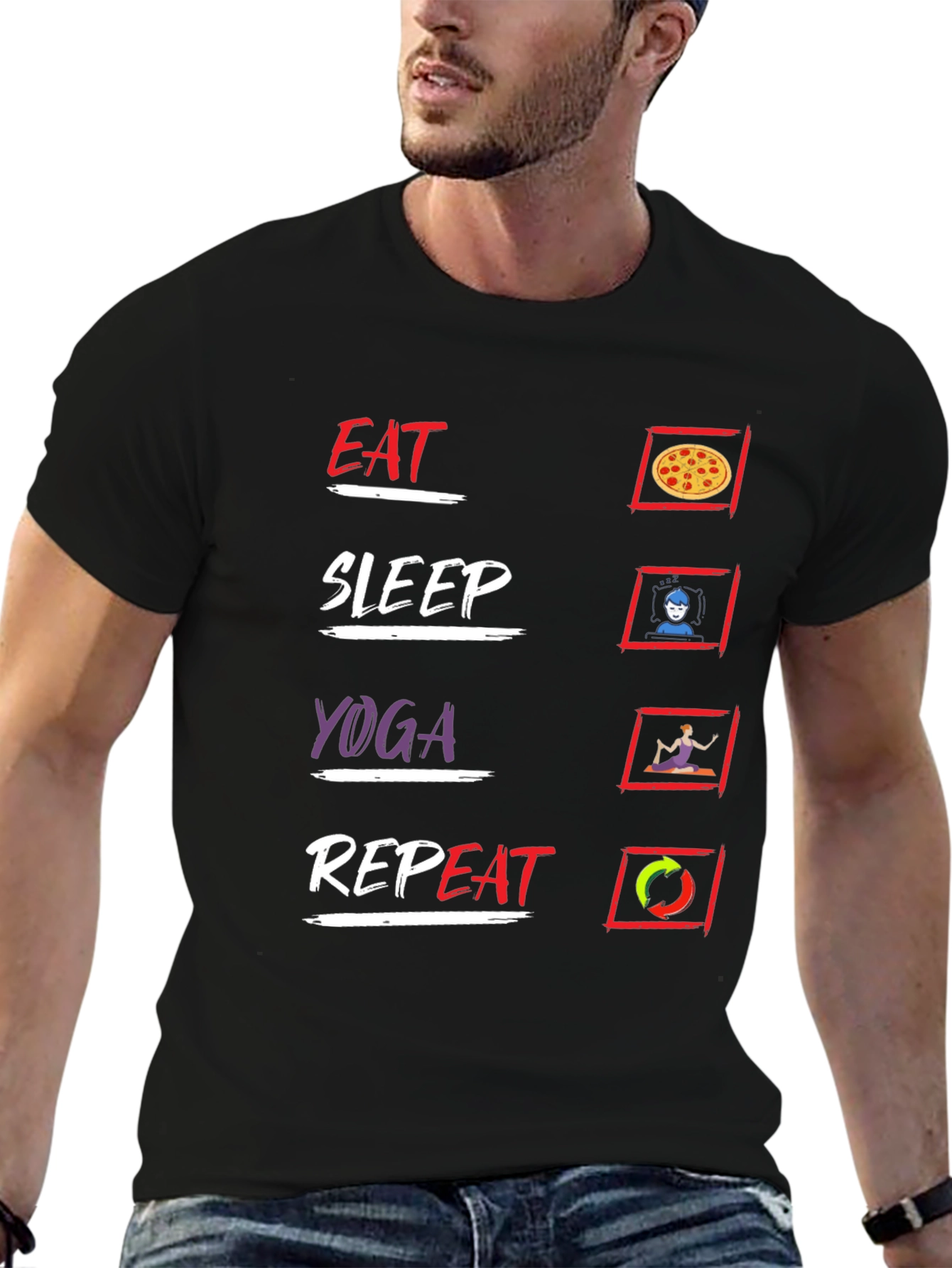 Eat Sleep Yoga Repeat Black T-Shirt