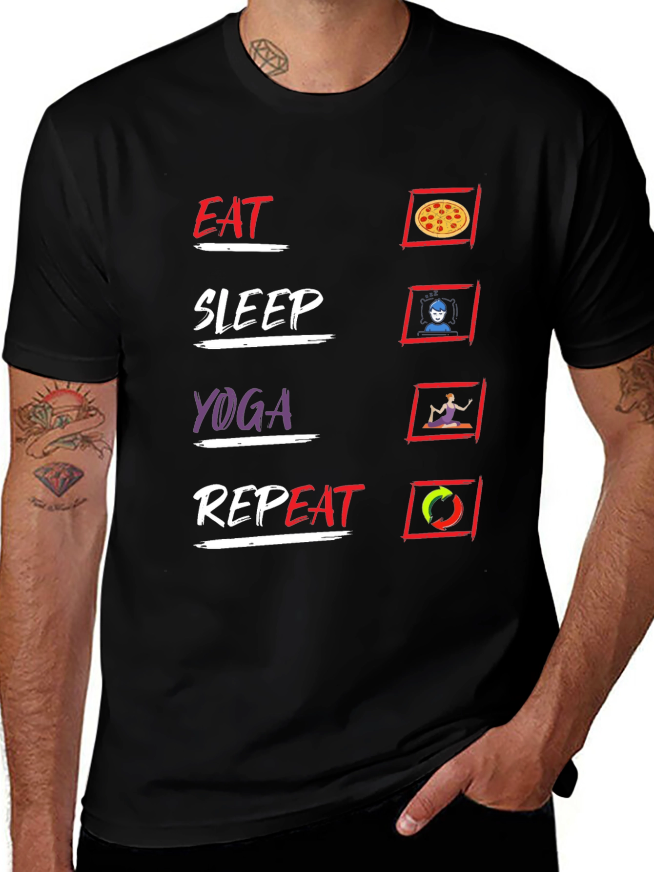Eat Sleep Yoga Repeat Black T-Shirt