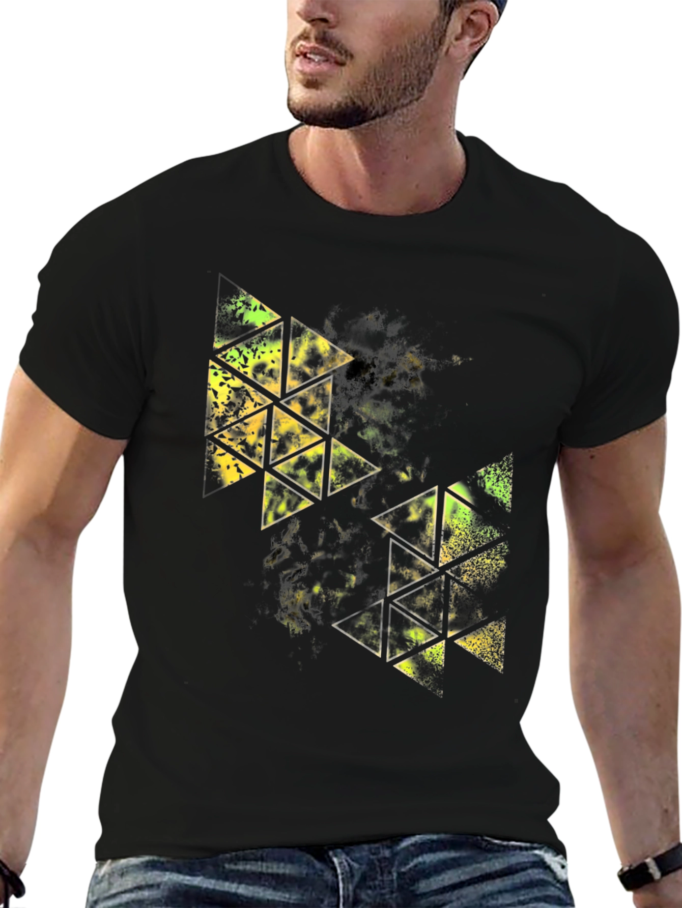 Geometric Triangle Graphic Black T-Shirt