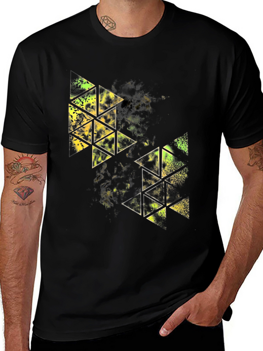 Geometric Triangle Graphic Black T-Shirt