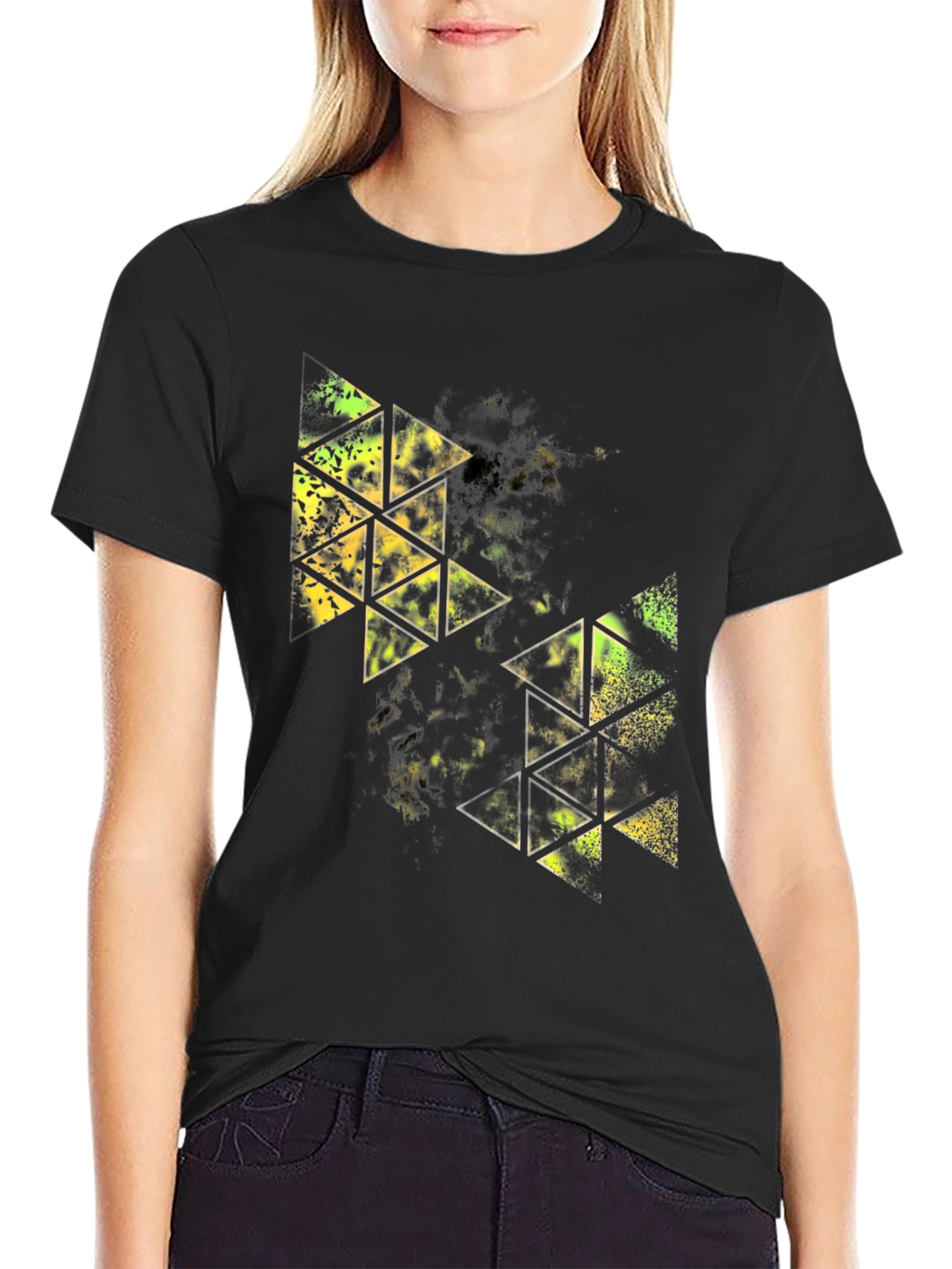 Geometric Triangle Graphic Black T-Shirt