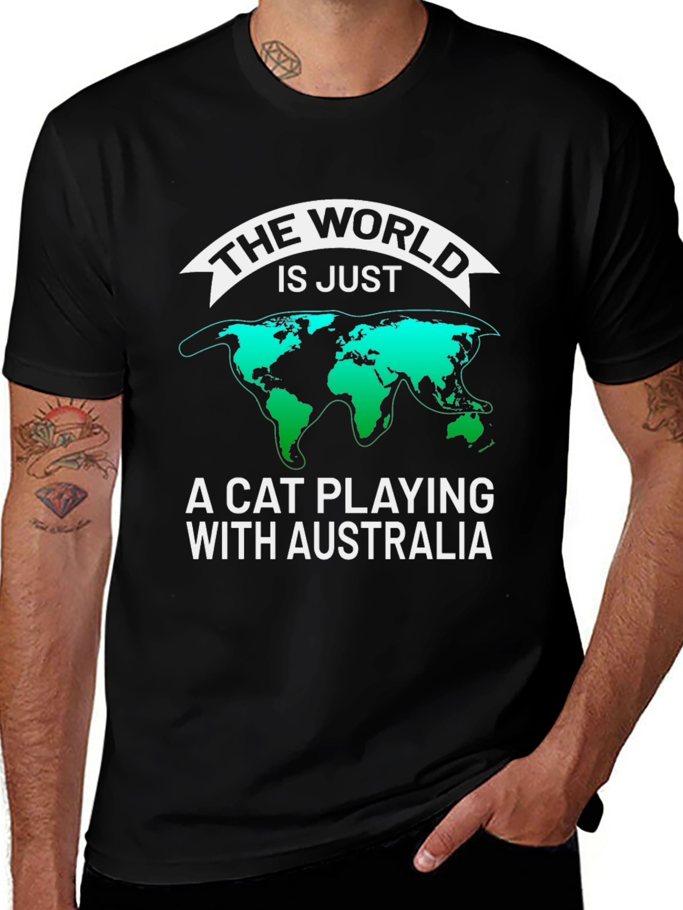 Cat Playing with Australia Graphic T-Shirt