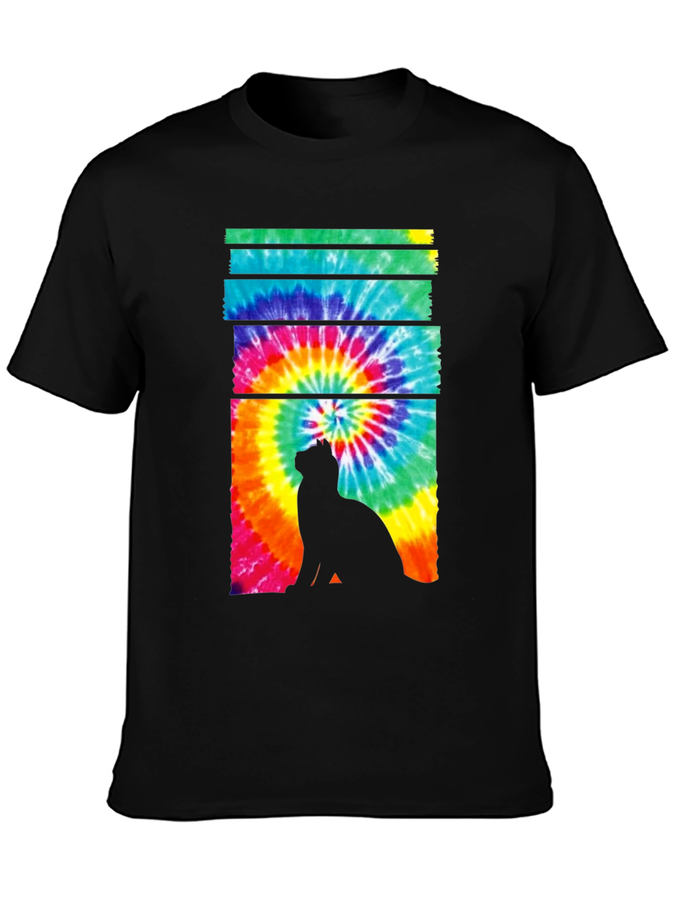 Tie-Dye Cat Silhouette Graphic Tee