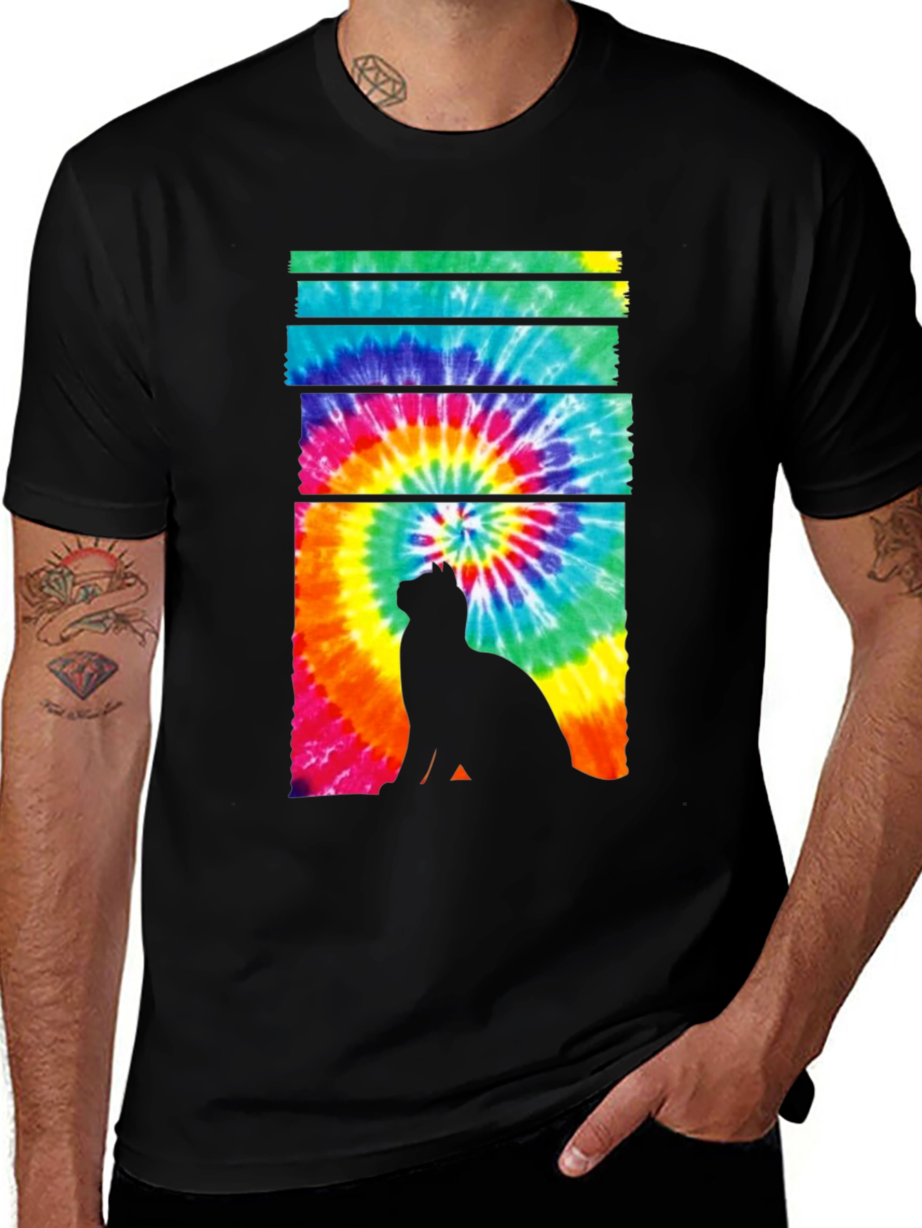 Tie-Dye Cat Silhouette Graphic Tee