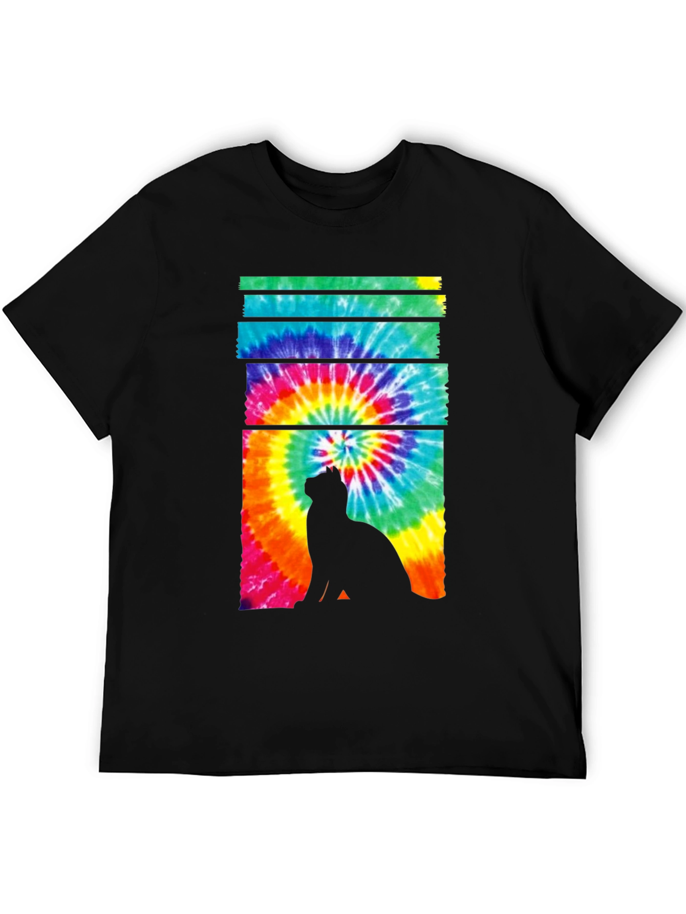 Tie-Dye Cat Silhouette Graphic Tee