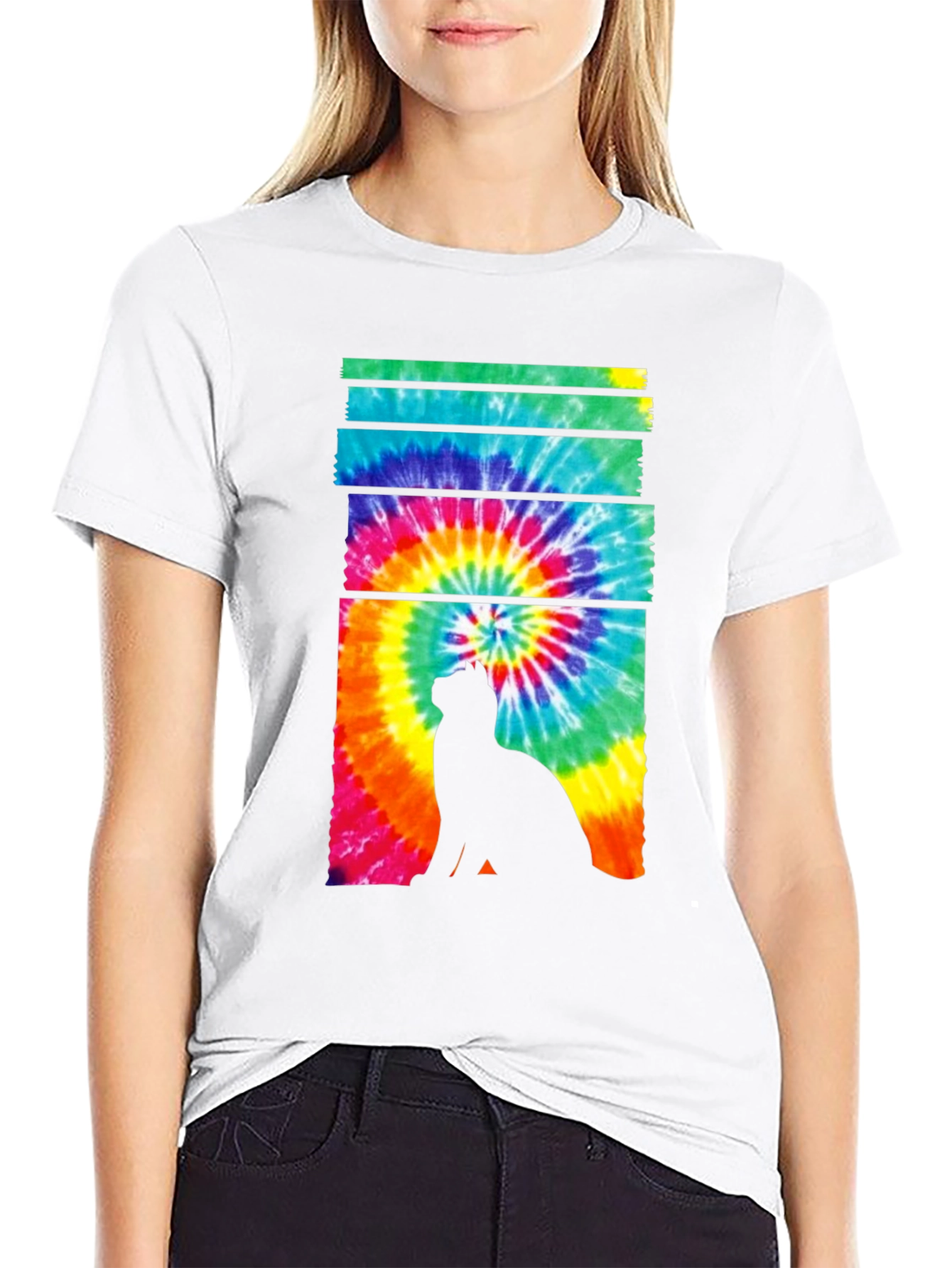 Tie-Dye Cat Silhouette Graphic Tee
