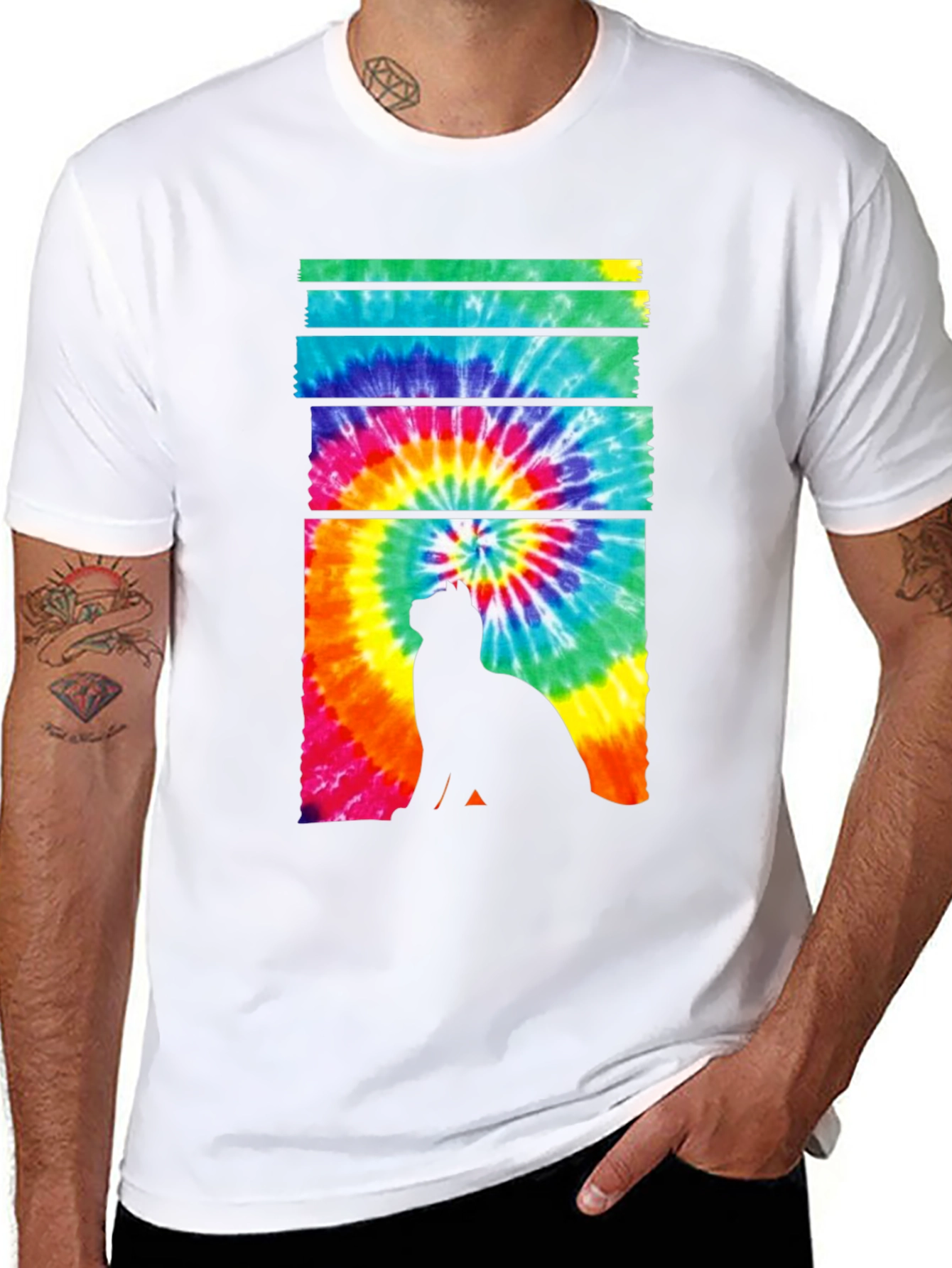 Tie-Dye Cat Silhouette Graphic Tee