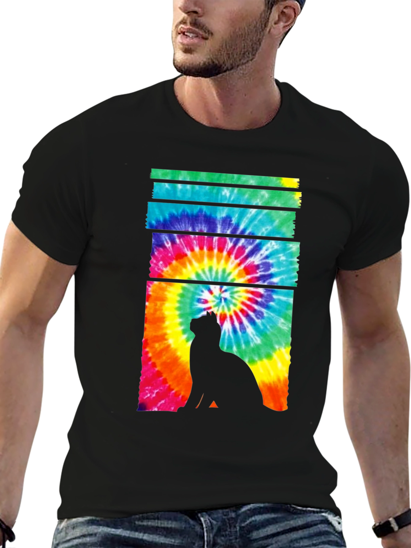 Tie-Dye Cat Silhouette Graphic Tee