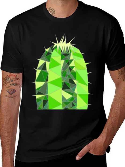 Geometric Cactus Print Black T-Shirt