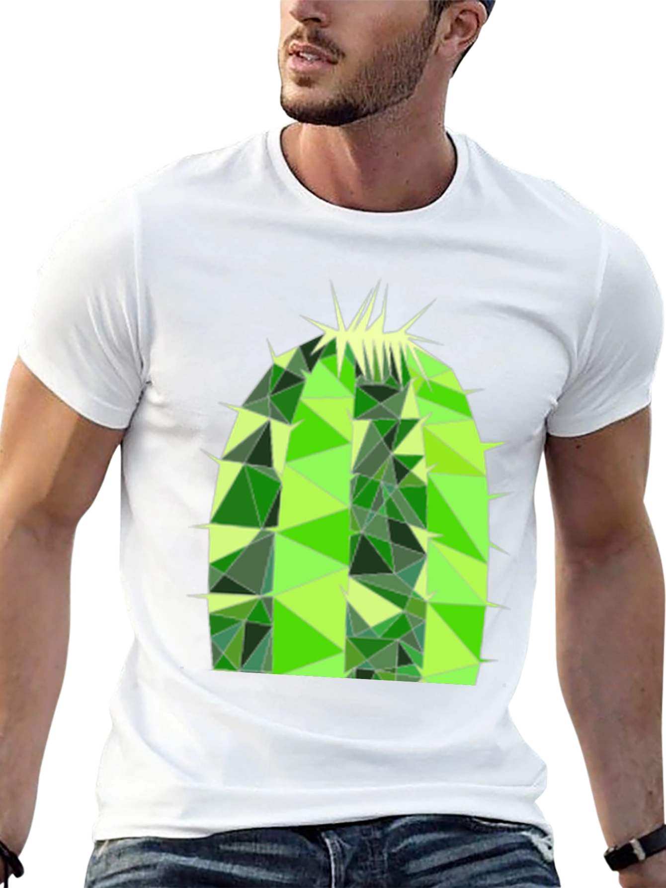 Geometric Cactus Print Black T-Shirt