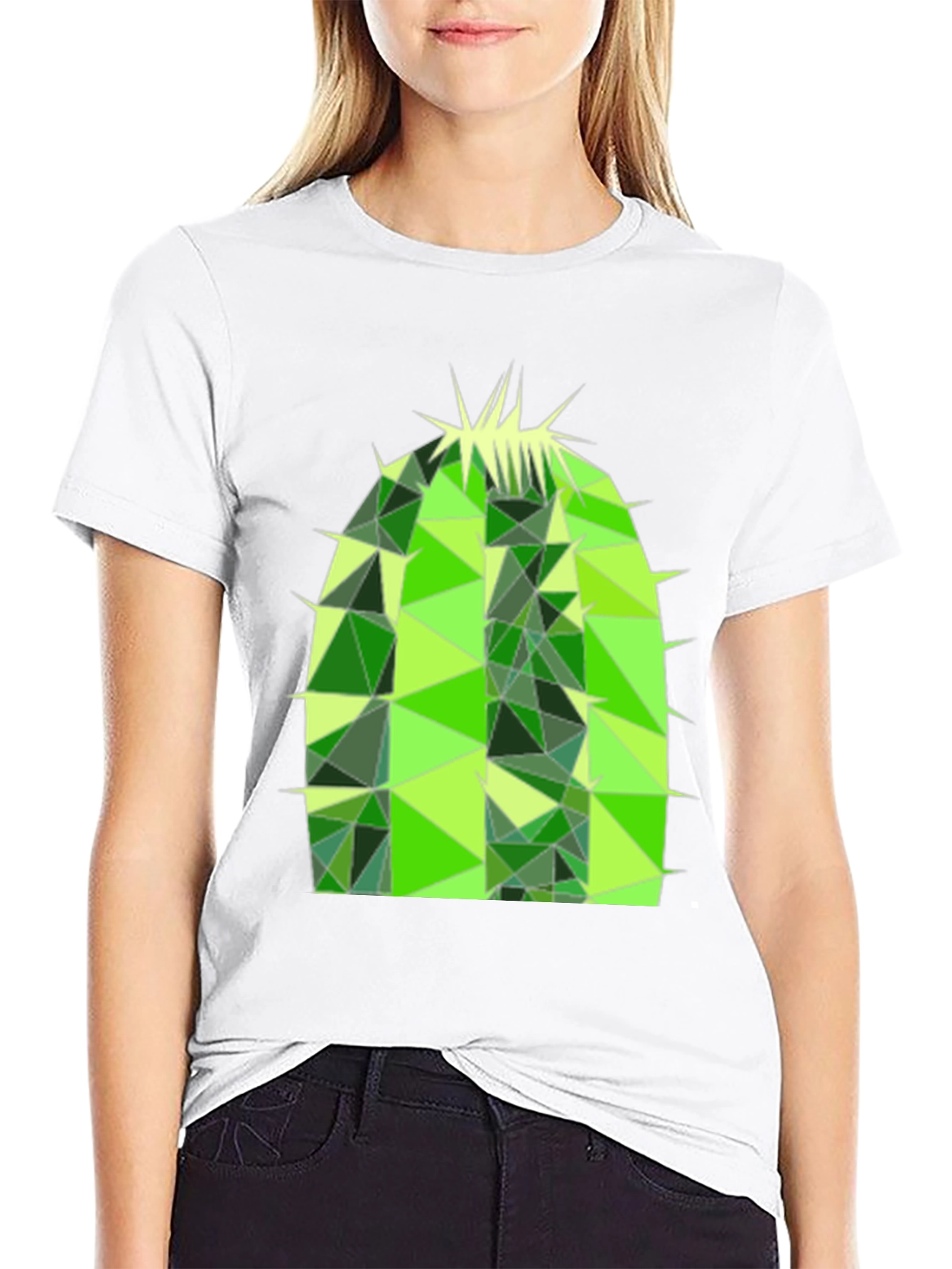 Geometric Cactus Print Black T-Shirt