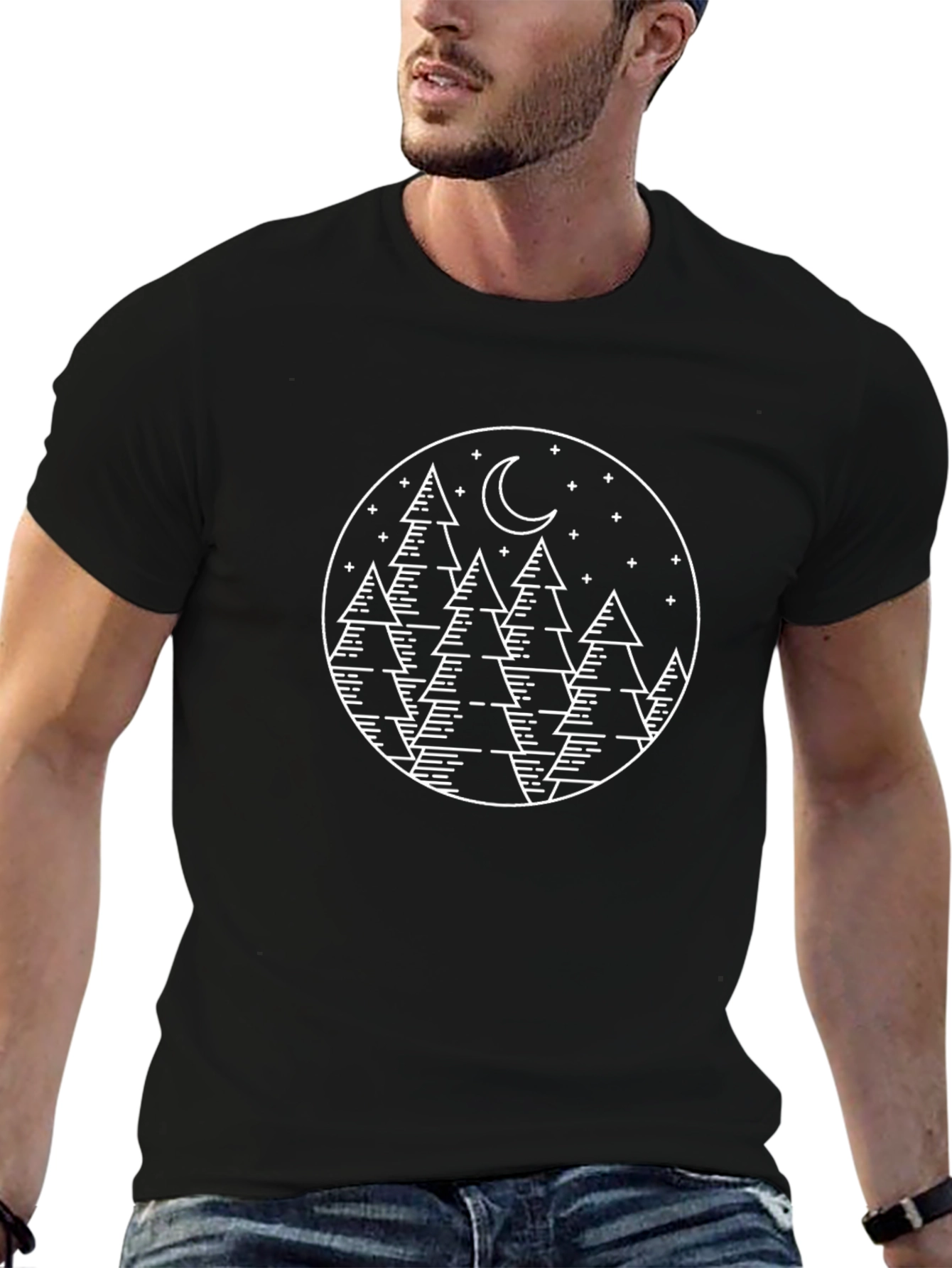 Nature Scene Graphic Tee - Black Cotton T-Shirt