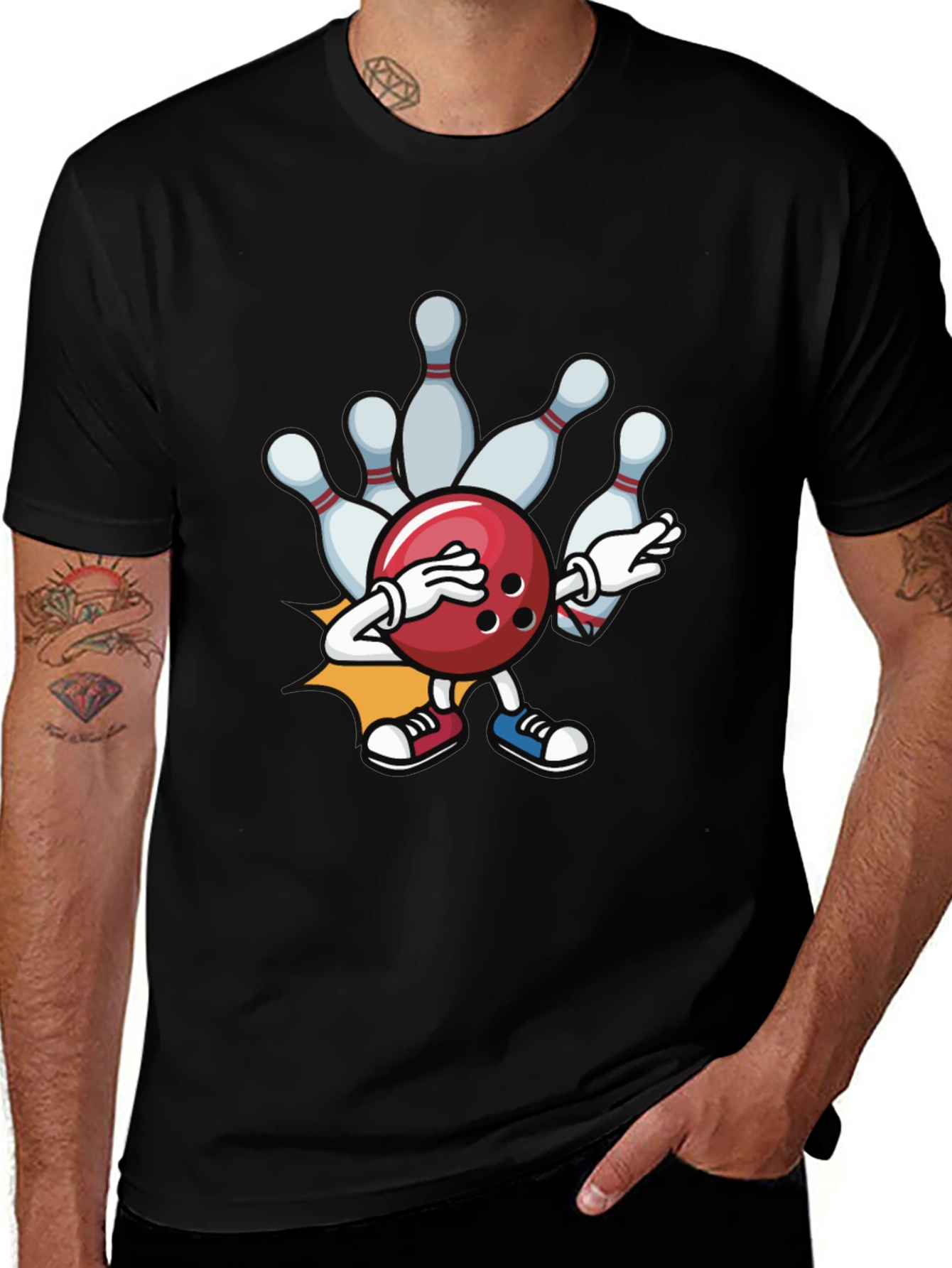 Bowling Strike T-Shirt - Funny Cartoon Ball & Pins