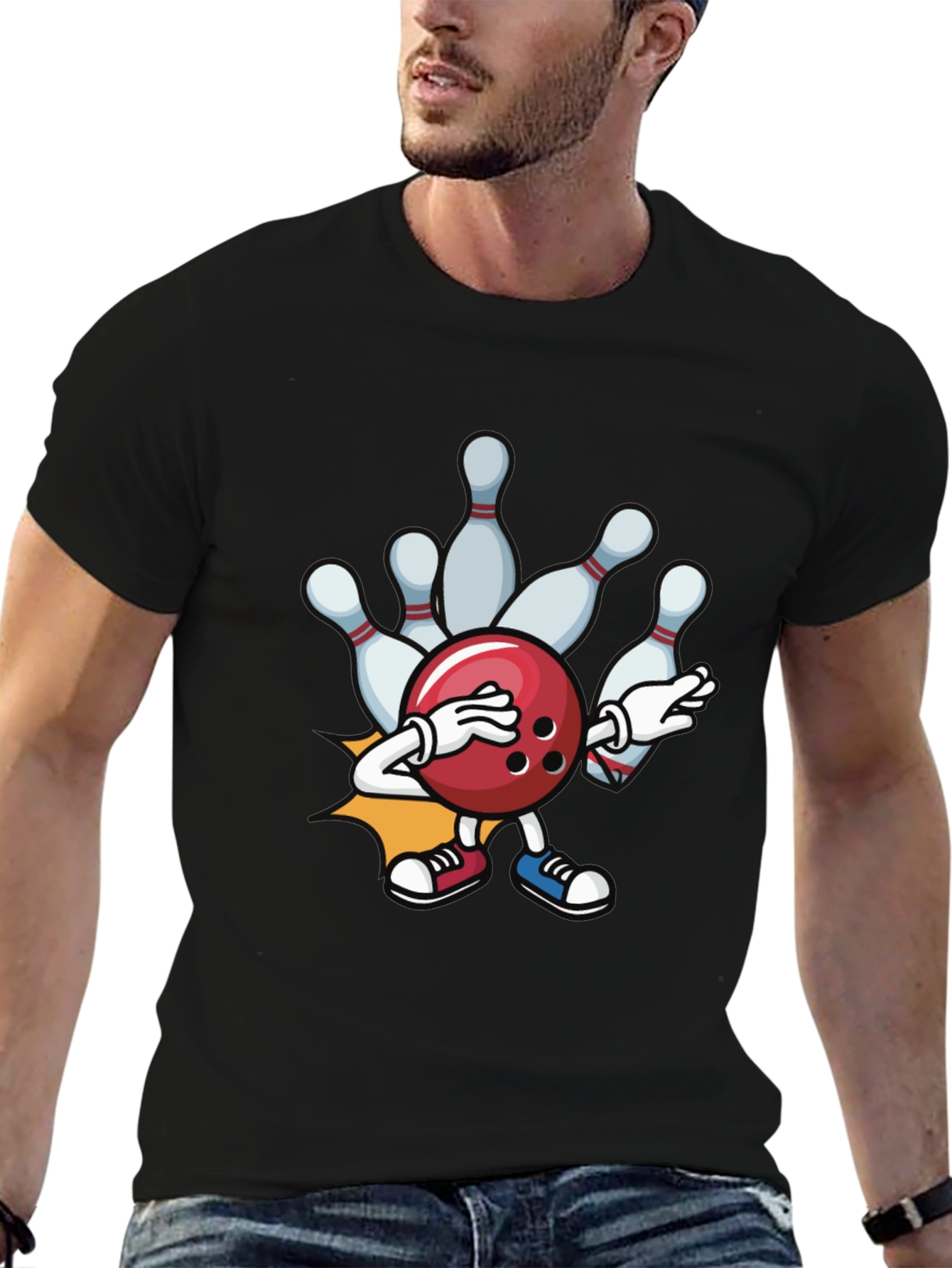 Bowling Strike T-Shirt - Funny Cartoon Ball & Pins