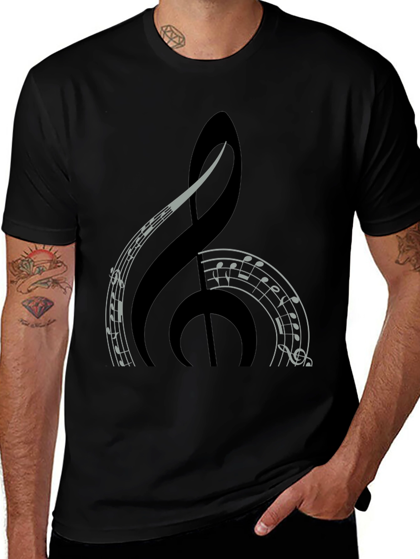 Music Treble Clef Graphic Tee - Black