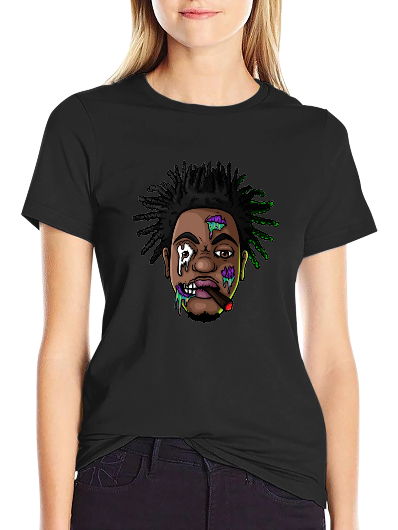 Cartoon Character Graphic Print Black T-Shirt