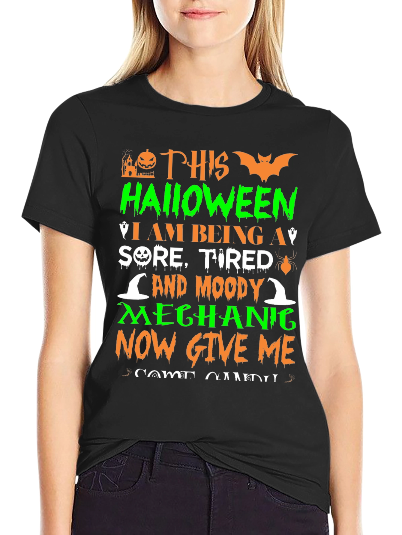 Funny Halloween Mechanic T-Shirt - Candy Please!