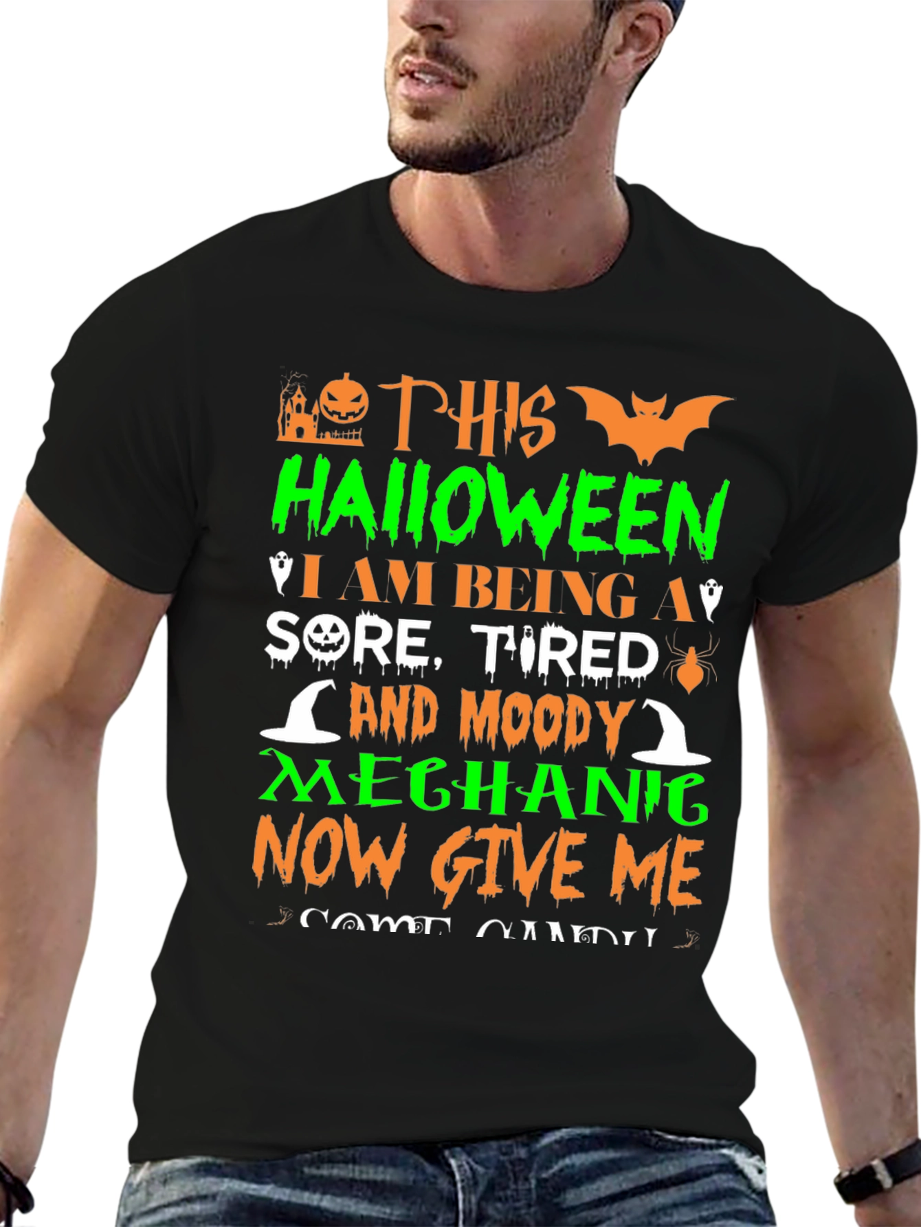 Funny Halloween Mechanic T-Shirt - Candy Please!
