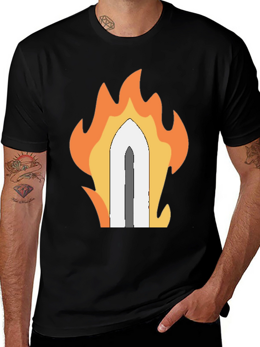 Fiery Sword Graphic T-Shirt - Black Cotton Tee
