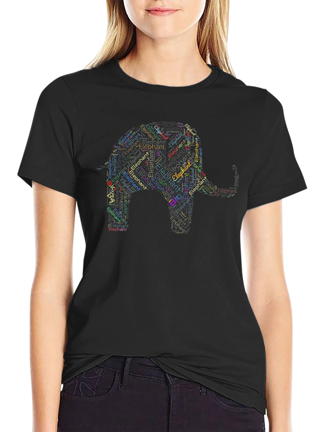 Elephant Word Art Black T-Shirt