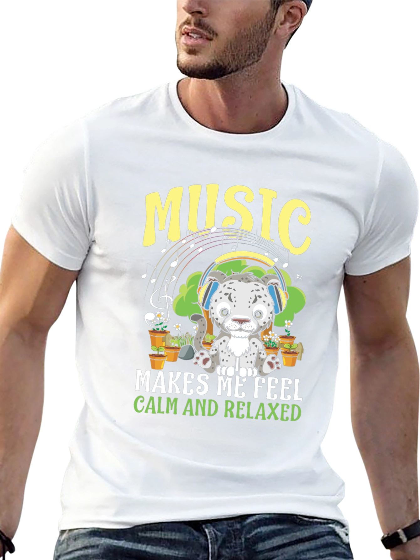 Relaxed Snow Leopard Music Lover T-Shirt