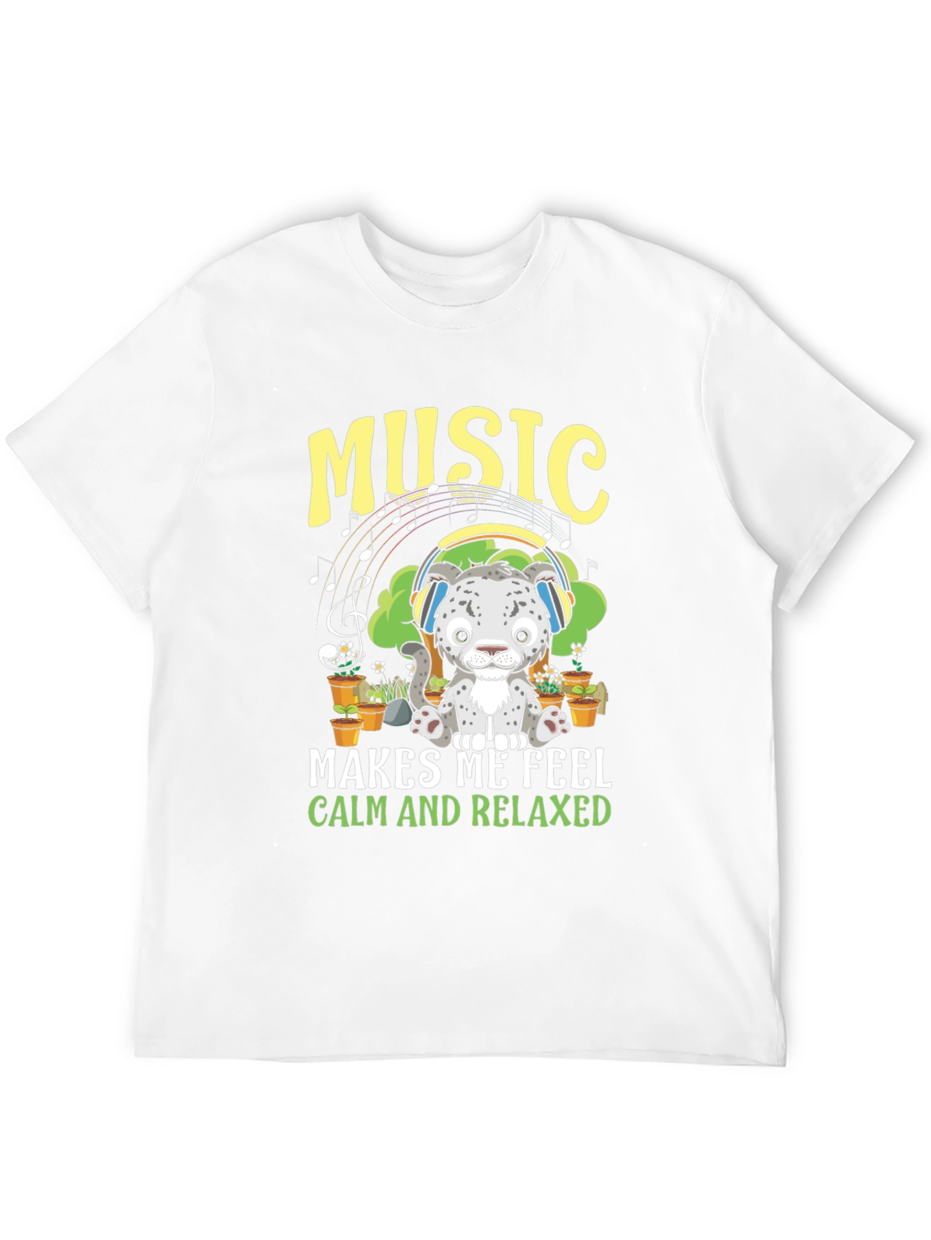 Relaxed Snow Leopard Music Lover T-Shirt