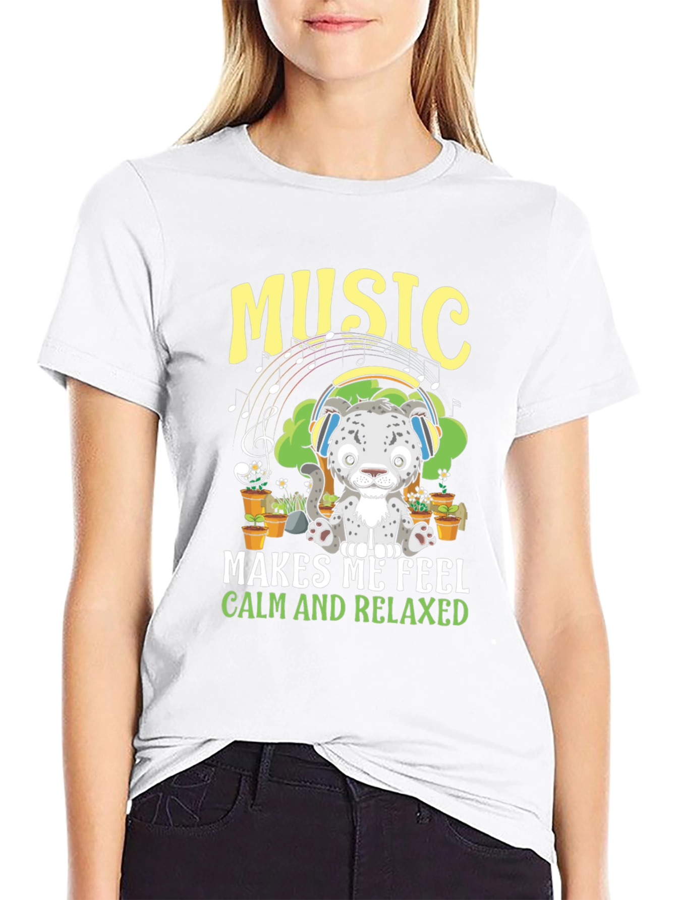 Relaxed Snow Leopard Music Lover T-Shirt