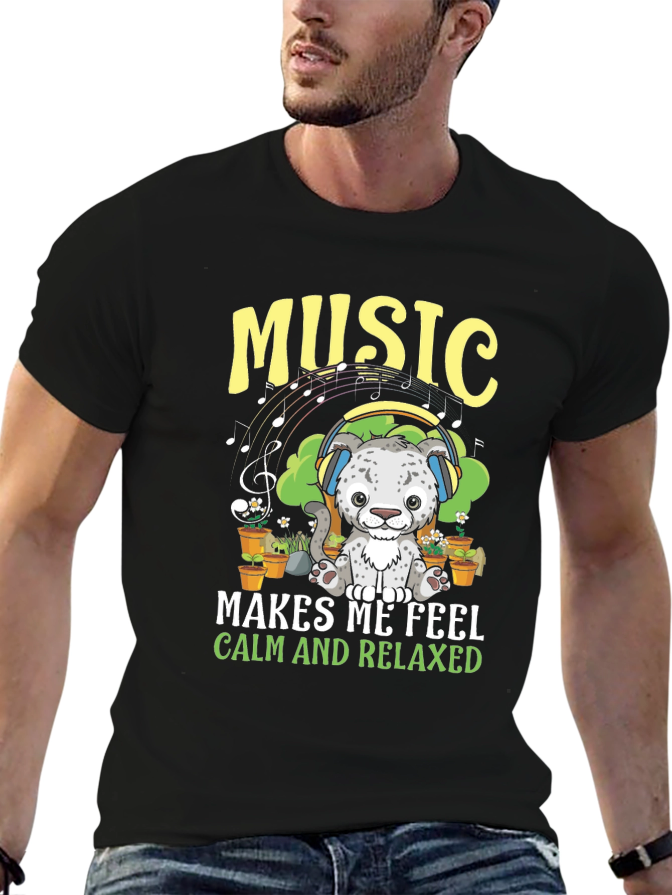 Relaxed Snow Leopard Music Lover T-Shirt