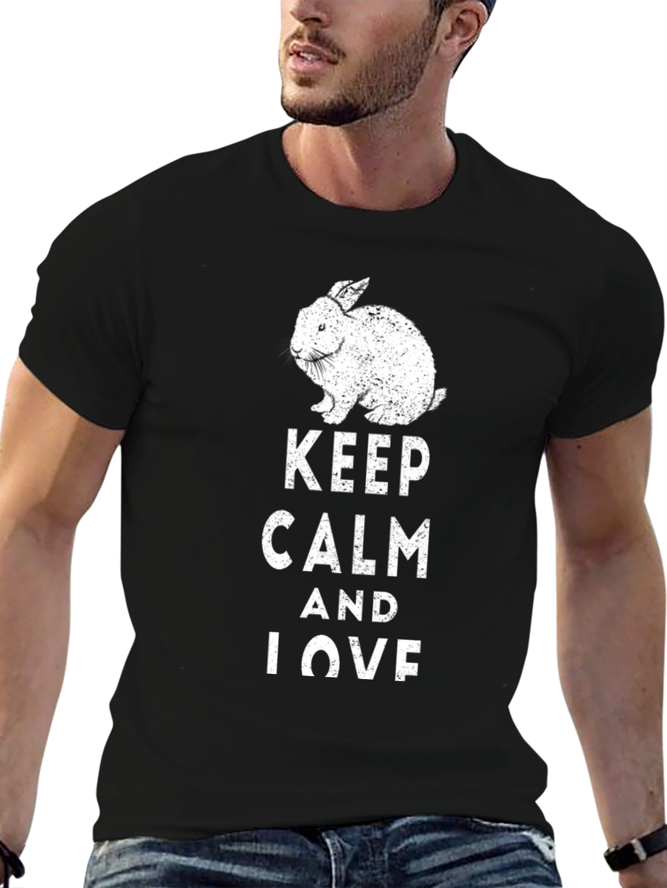 Keep Calm and Love Rabbit T-Shirt - Black