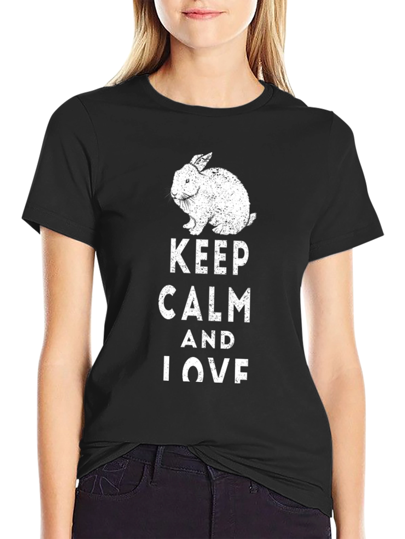 Keep Calm and Love Rabbit T-Shirt - Black